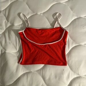 SHEIN Women’s Red and White Trim Cropped Cami Top EUC